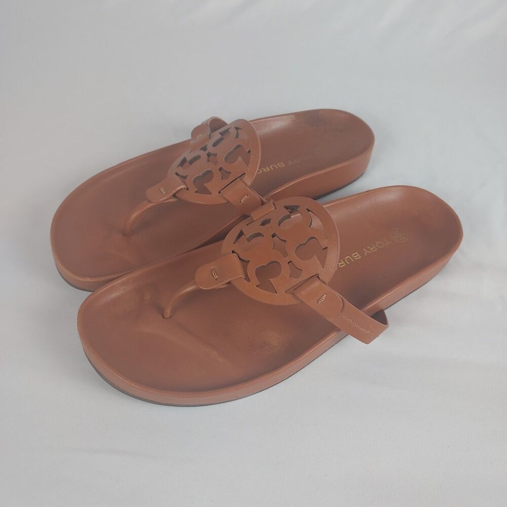 Tory Burch Miller Womens Tan Leather Sandals Thong Flip Flop Size 9